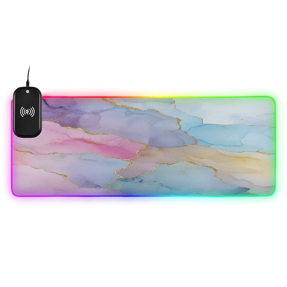 Large RGB Wireless Charging Mouse Pad Unicorn Fantasy Fluid Art14 LED Modes Non-Slip Gaming Mat for Desktop Laptop Office Home