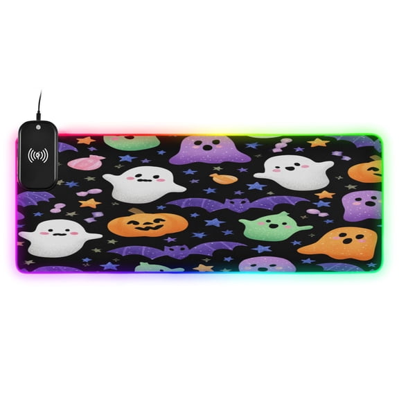 Large RGB Wireless Charging Mouse Pad Various Ghost Shapes14 LED Modes Non-Slip Gaming Mat for Desktop Laptop Office Home
