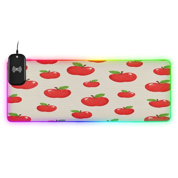 Large RGB Wireless Charging Mouse Pad Vintage Apple Notebook14 LED Modes Non-Slip Gaming Mat for Desktop Laptop Office Home