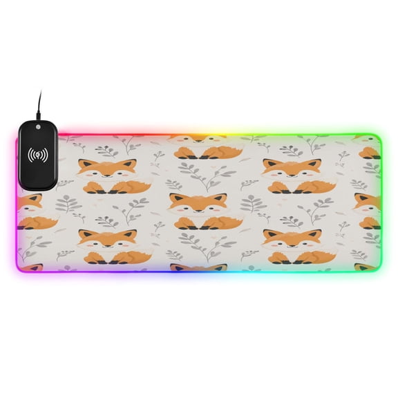 Large RGB Wireless Charging Mouse Pad Woodland Fox Floral Pattern14 LED Modes Non-Slip Gaming Mat for Desktop Laptop Office Home