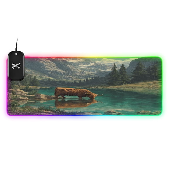 Large RGB Wireless Charging Mouse Pad Yak and Nature14 LED Modes Non-Slip Gaming Mat for Desktop Laptop Office Home