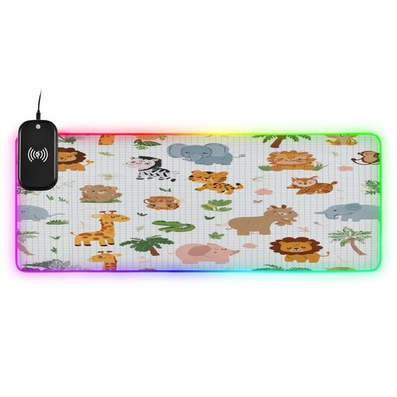 Large RGB Wireless Charging Mouse Pad Zoo Party14 LED Modes Non-Slip Gaming Mat for Desktop Laptop Office Home