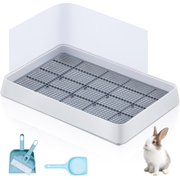 Large Rabbit Bunny Litter Box Guinea Pig Litter Tray 22.5 x 17.9 x 3.07 Inch Small Animal Pet Toilet Potty Pan Rectangular Rabbit Bedding Tray Ferrets Cage (White and Blue)