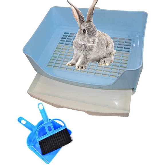 Large Rabbit Litter Box Bigger Pet Litter Pan Trainer with Drawer Corner Toilet Box for Adult Guinea Pigs Chinchilla Ferret Hedgehog Small Animals(Blue)