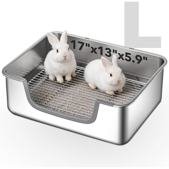 Large Rabbit Litter Box Stainless Steel Bunny Litter Box Sifting, Non-Chewable, Easy to Clean & Odor Control 17.2 x 13.4 x 5.9 inch