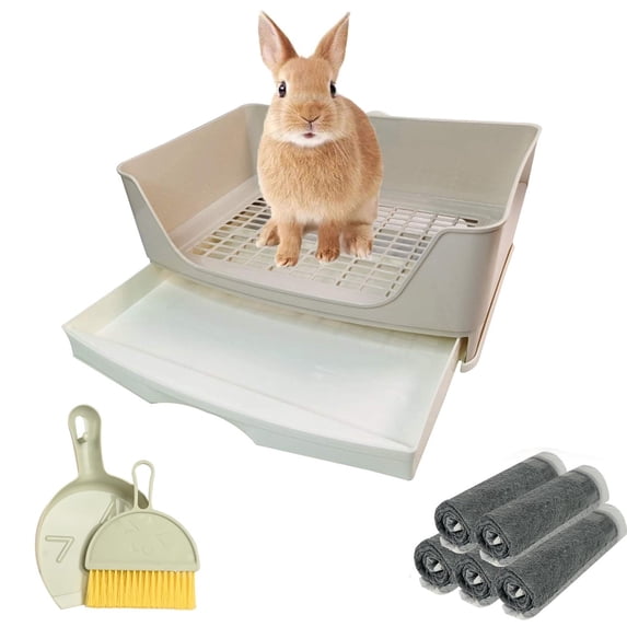 Large Rabbit Litter Box Trainer, Potty Corner Toilet with Drawer Bigger Pet Pan for Adult Hamster, Guinea Pig, Ferret, Galesaur, Bunny and Other Animals (Brown)