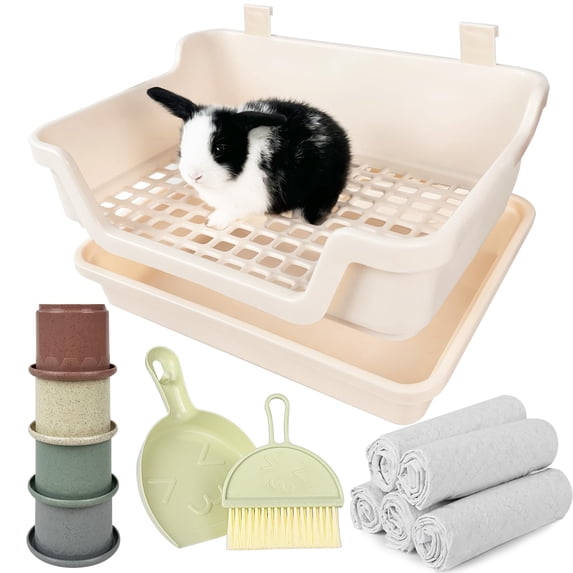 Large Rabbit Litter Box with Plastic Grid and Dump Tray, Pet Bunny Potty Toilet Supplies