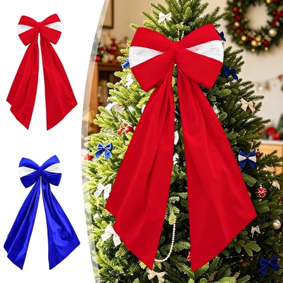 Large Rainbow Bow for Christmas Tree Topper, Red Blue Cloth Bow for Wreath Gift Wrapping, Versatile Party Decoration for Wedding Arch Chair Back, Topliu