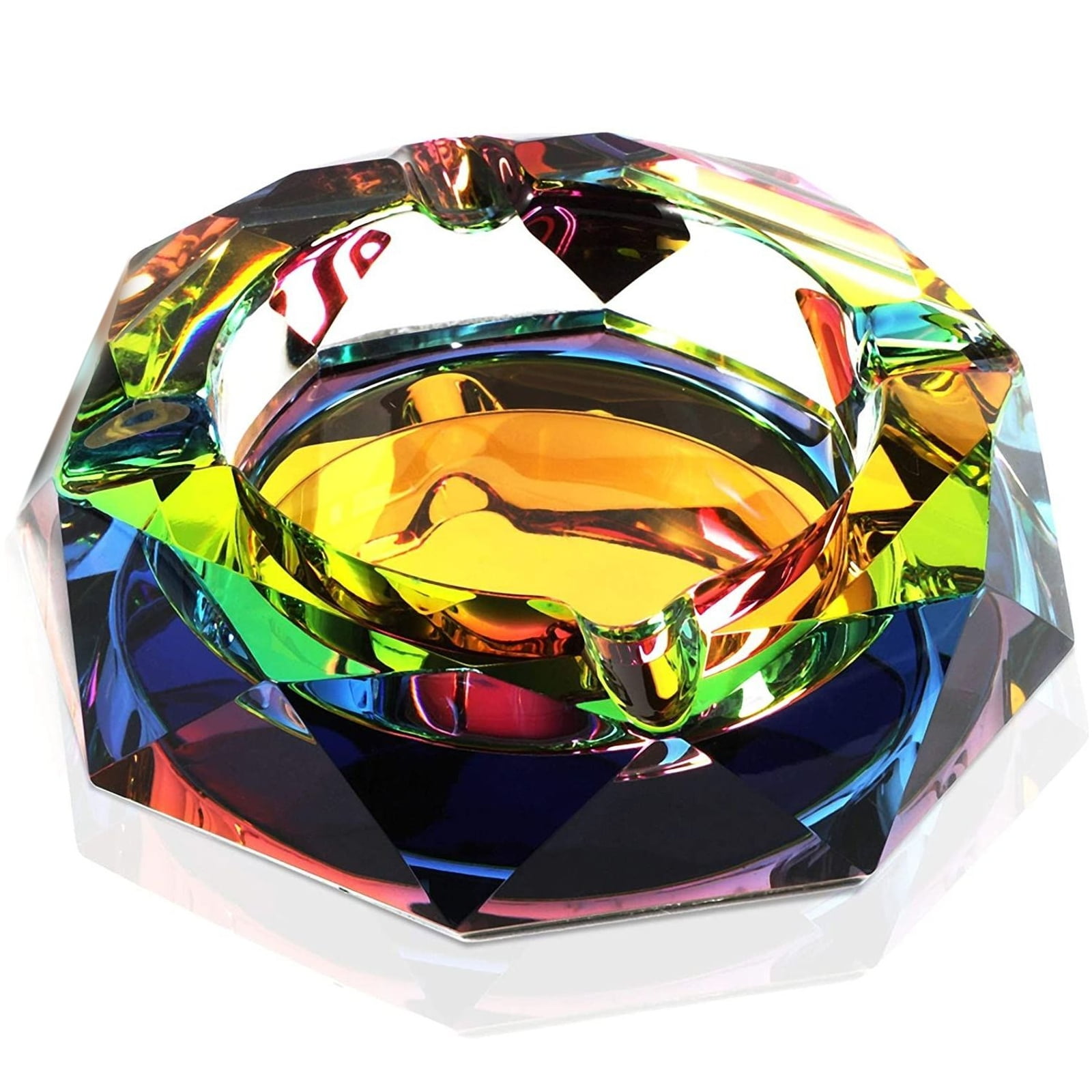 Vibrant Rainbow Crystal Glass Ashtray, 5 Inches