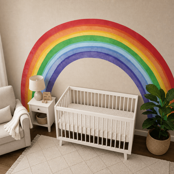 Large Rainbow Fabric Wall Decals Peel and Stick 75" X 43.3" for Bedroom Playroom