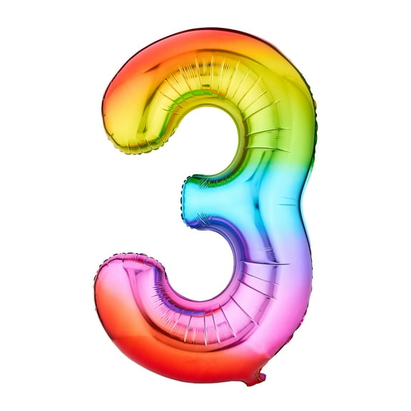 34" Rainbow Ombre Number 3 Foil Balloon, by Way To Celebrate