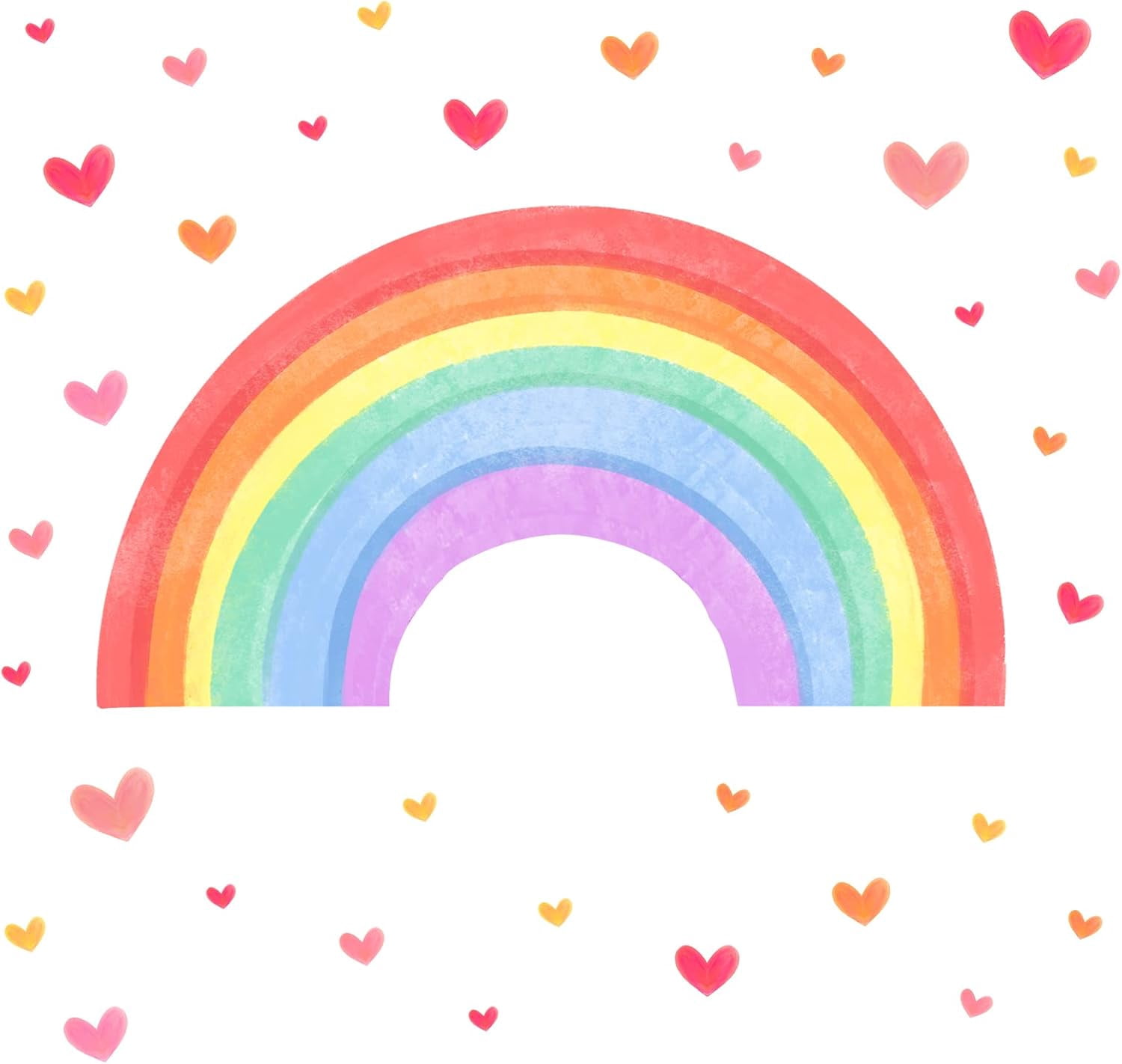 Large Rainbow Wall Decals Colorful Love Hearts Wall Sticker Rainbow Wall Art Removable PVC Decal for Room Nursery Classroom Bedroom Decor