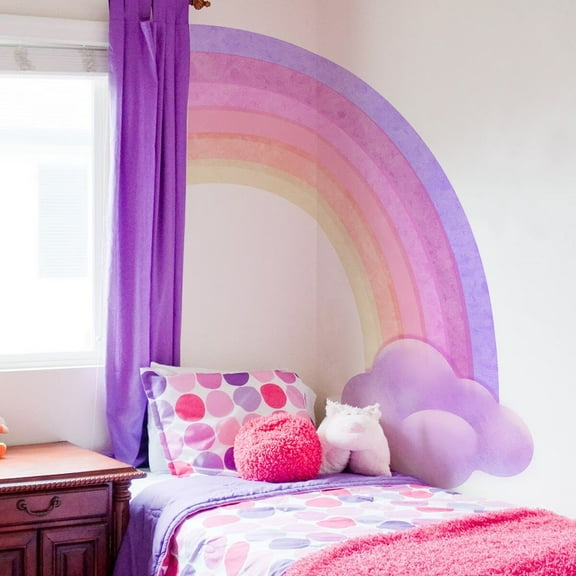 Large Rainbow Wall Decals cloud wall stickers - pink Wallpaper and Wall Stickers for Girls' Bedroom - Vibrant Rainbow Wall Art Decoration for Nursery and Classroom