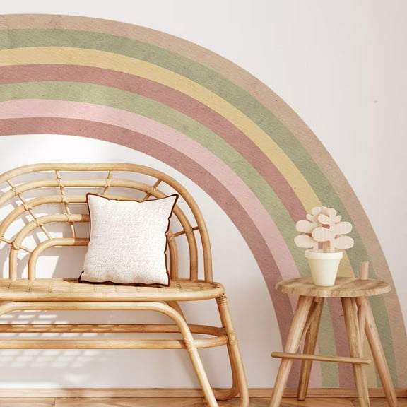 Large Rainbow Wall Mural Stickers for Girls Peel and Stick, Textured Vinyl Precut Pastel Half Watercolor Rainbow Wall Sticker Decals for Kids Bedroom Living Room Playroom