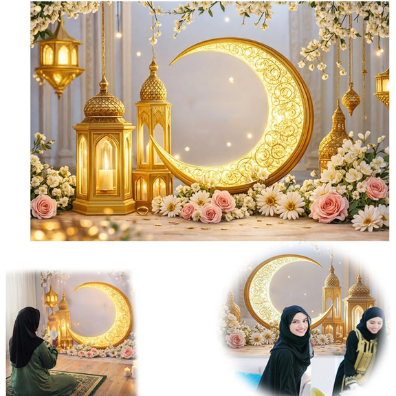 Large Ramadan Kareem Eid Wall Cloth Decor, Festive Celebration Banner Sign for Door Home Party, Hanging Backdrop for Indoor Outdoor Decoration, Eid Mubarak Photography Backdrop