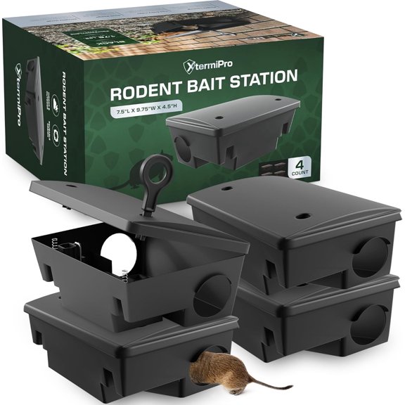 Large Rat & Mouse Bait Station - 4 Pack - Rat Bait Stations for Mice Outdoor/Indoor - Tamper Resistant - Child & Pet Safe Rodent Bait Station - Outside Traps - Bait Box Pest Control