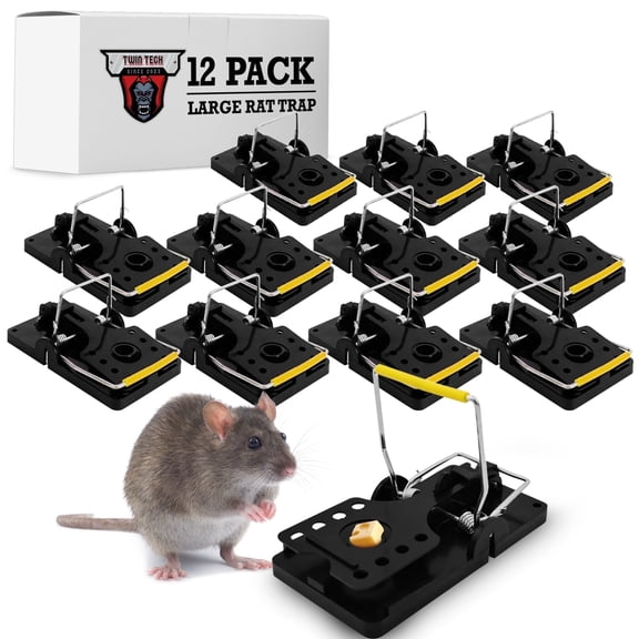 Large Rat Trap – Heavy Duty, Extra Strong, Reusable Snap Trap, 12 Pack, for Home, Garage, Attic – TwinTech