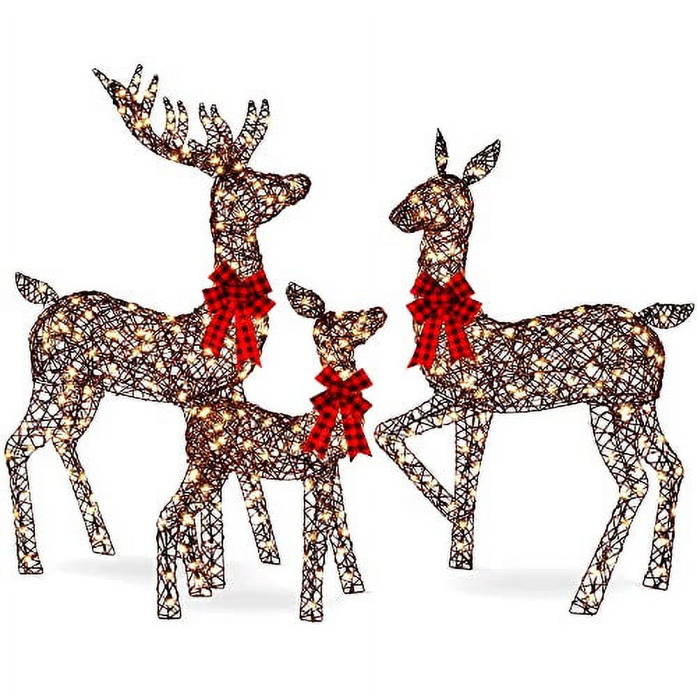 Large Rattan Deer Family, Lighted Christmas Reindeer 5FT Outdoor Yard