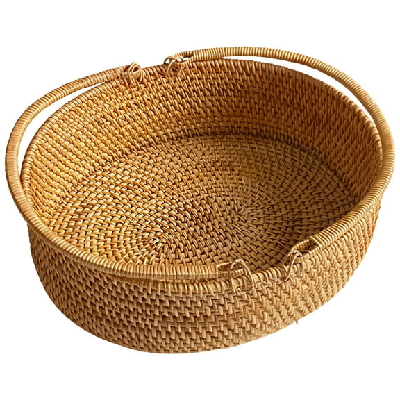 Large Rattan Picnic Basket for Outdoor Shopping, Handcrafted Oval Design, Great for Fruit, Bread, or Storage, Vintage Style, Convenient Double Handles