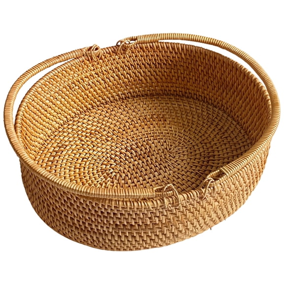 Large Woven Rattan Picnic Basket, Handmade Oval Design with Double Handles, for Picnics, Shopping, Storage, Fruit,Bread, Home Decor