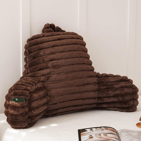 Large Reading Pillow for Adults, Back Support Pillow for Sitting Up in Bed with Arms, Couch for Lounging Bedrest, Coffee