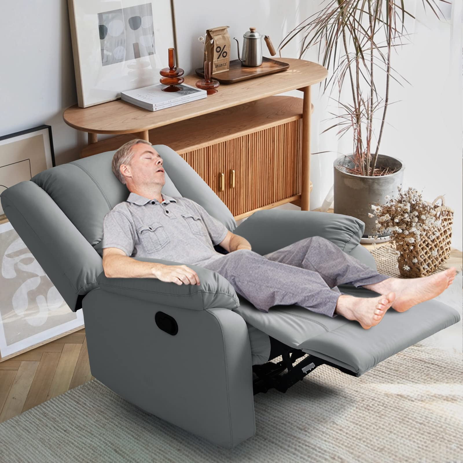 Large Real Leather Recliner Chair, 150 Degree Tilt, Living Room Bedroom  Sofa Recliner 