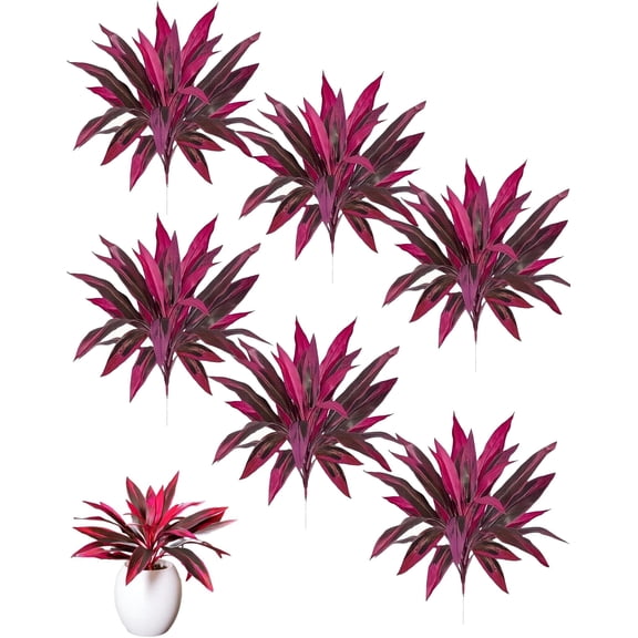 Large Realistic Artificial Boston Fern & Dragon's Blood Tree Plants with 18 Leaves Vibrant Pink & Purple Faux Foliage, UV Resistant Artificial Ferns for Home Garden
