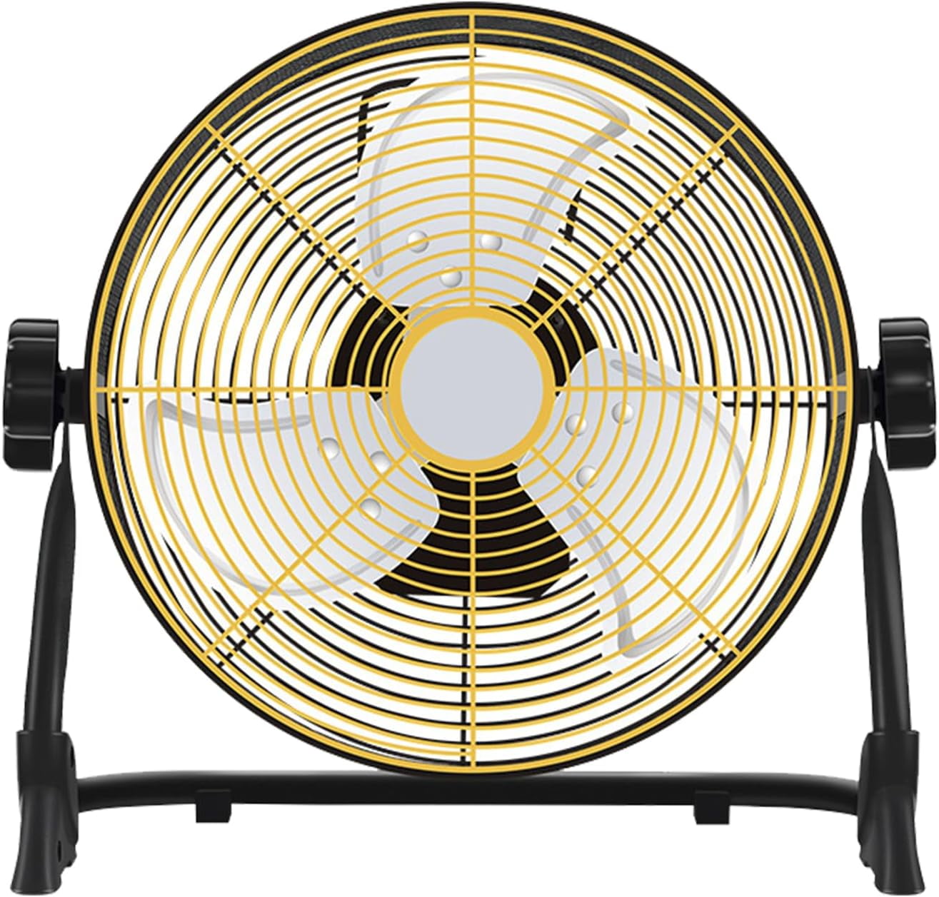 Large Rechargeable Battery Powered Fan,12'' Portable Battery Operated Fan,20000 mAh Cordless Floor Camping Fan for Outdoor,DC 24V,6-32 Longer Running Time, High-Velocity 5.8 m/s (Black&Yellow)