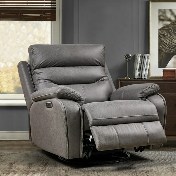 Large Recliner Chair Dual OKIN Motor Rocking Recliner Chair with Infinite Position and USB Charge Port 240 Degree Swivel Rocker Recliner Super Comfortable Single Sofa Reclining Chair for Living Room,