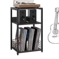 thumbnail image 1 of Large Record Player Stand, 3-Tier End Table with Vinyl Storage Up to 130 Albums, Industrial Turntable Printer Tables, Modern Side Tables for Living Room, Office, Dark Grey, 1 of 9