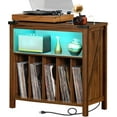 thumbnail image 1 of Large Record Player Stand with Charging Station & LED Lights, Vinyl Records Storage Holder Cabinet Holds up to 230 Albums, Turntable Stand for Music Room, Bedroom, Living Room, Office (Brown), 1 of 18