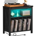 thumbnail image 1 of Large Record Player Stand with Charging Station & LED Lights, Vinyl Records Storage Holder Cabinet Holds up to 230 Albums, Turntable Stand for Music Room, Bedroom, Living Room, Office (Black), 1 of 18