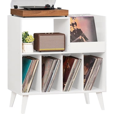 3-Tier Vinyl Record Stand With Power Outlet - Holds 500+ Albums, Mid-Century Modern Turntable Table