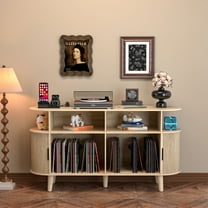 Large Record Player Stand, Turntable Stand with Charging Station & USB Ports, Record Storage Cabinet