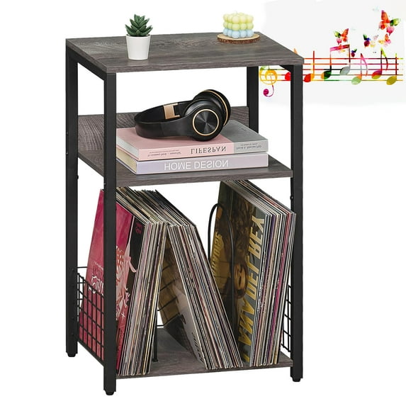 Large Record Player Stand, Turntable Stand with Vinyl Storage Holds up to 130 Albums, Record Player Table for Living Room, Light Grey