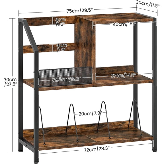 Large Record Player Stand, Vinyl Record Holder, Vinyl Display Rack, Rustic Turntable Display Stand, for Books, Rustic Brown and Black TCW08BF