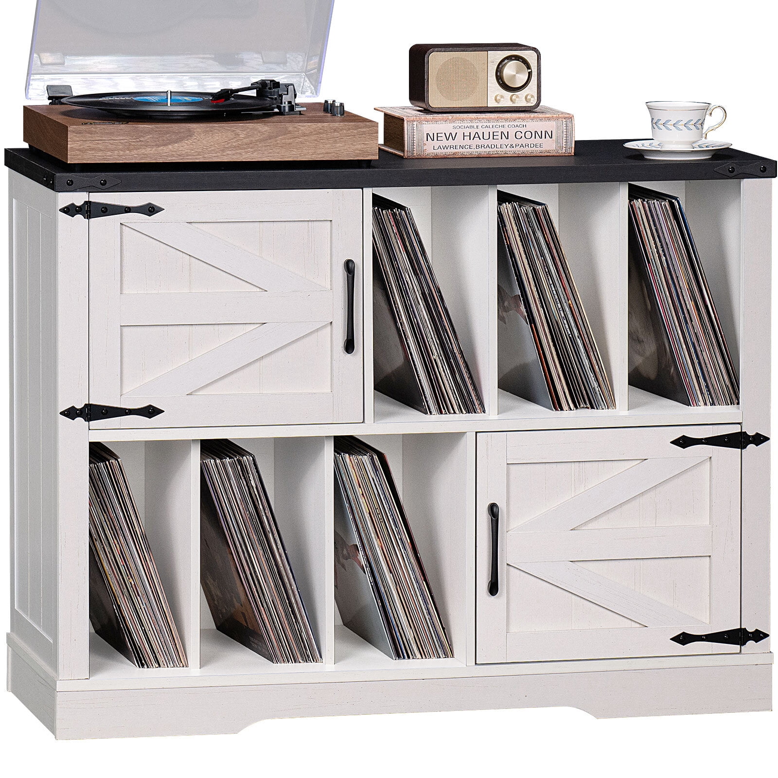 Large Record Player Stand, Vinyl Record Storage Cabinet with Storage 2 ...