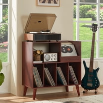 Large Record Player Stand, Vinyl Record Storage Holder, Record Player Table Record Player Table Holds Up to 300 Albums, Record Stand for Music Room Bedroom-Walnut