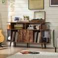 thumbnail image 1 of Large Record Player Stand with storage, Vinyl Record Storage Cabinet with Charging Station, Brown, 1 of 11