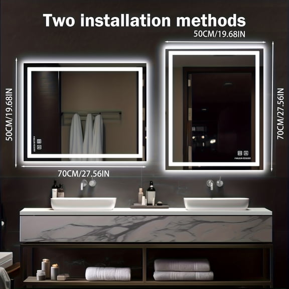 Large Rectangle Bathroom Vanity Mirror 23/27/31in | 3 Color Modes Dimmable LED, Detachable Round Mirror | Touch Control, Memory Function, Horizontal/Vertical Wall Mounted