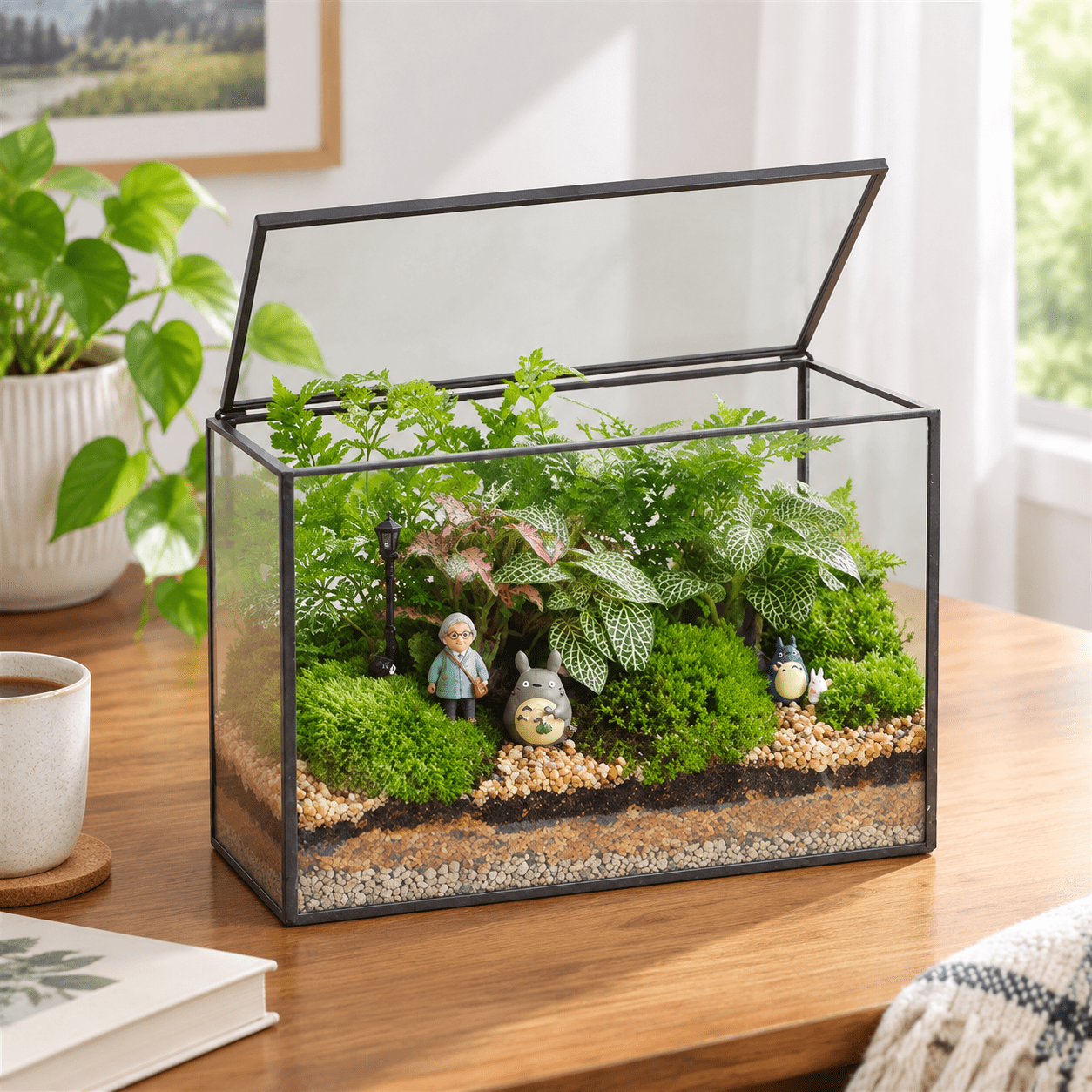 Kitchen Terrarium Large Rectangle Glass Terrarium with Black Metal Frame and Lid for ...