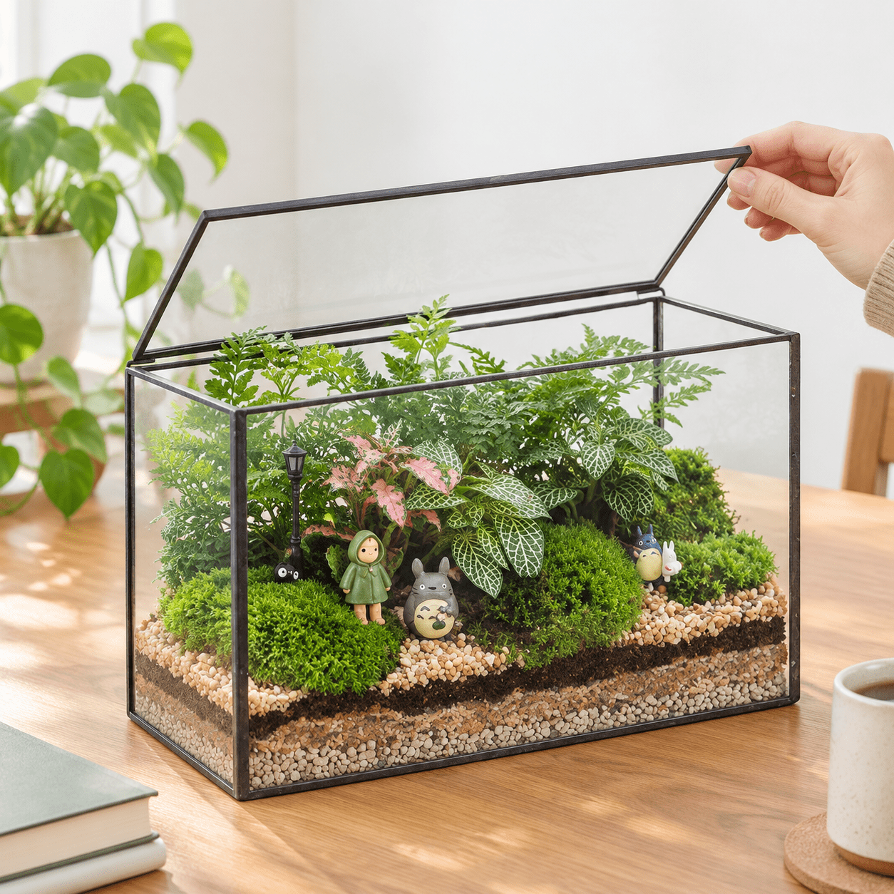 Kitchen Terrarium Large Rectangle Glass Terrarium with Black Metal Frame and Lid for ...