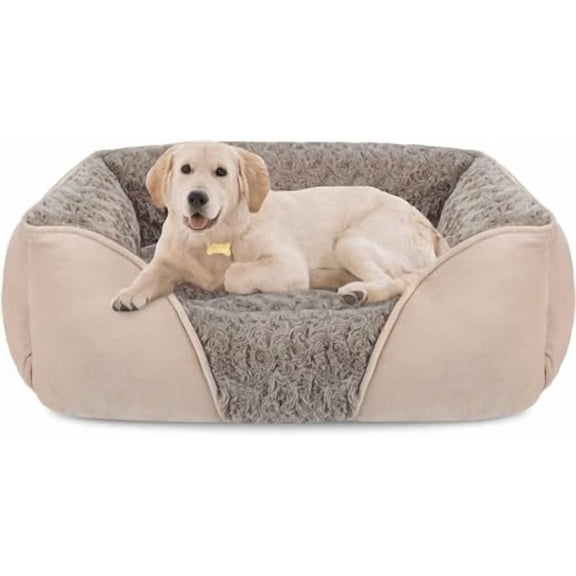 Large Rectangle Orthopedic Dog Bed for Medium Small Dogs, Washable Soft Calming Puppy Sleeping Cuddler With Anti-Slip Bottom L(30"x24"x9")