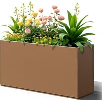 Large Rectangle Planter Metal Brown Planter Box with a Drainage Hole and a Removable Divider Indoor Outdoor Porch Pots for Tall , Trees, Flowers 32.01"x 10" x 16.26" Brown