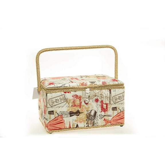 Large Rectangle Sewing Basket with Tray Pincushion 11.5"x7"x 6.5"