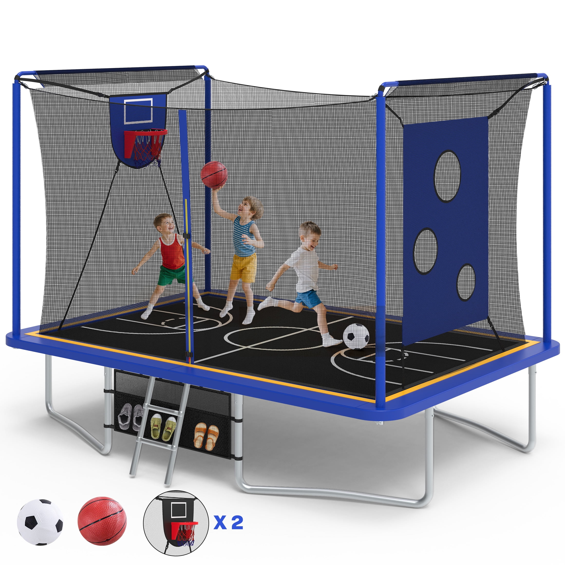 The Coupon deal of  Walmart Black Friday Deals 2025 - Large Rectangle Trampoline for Kids and Adults, 1600LBS Weight Capacity 8 ×12ft Recreational Trampoline with Enclosure Net&Basketball Hoop, Segmart Galvanized Heavy Duty Outdoor Trampolines for Pat