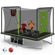 Large Rectangle Trampoline for Kids and Adults, 1600LBS Weight Capacity Recreational Trampoline with Enclosure Net, Basketball Hoop, Segmart Galvanized Heavy Duty Outdoor Trampolines for Patio Garden