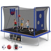 Large Rectangle Trampoline for Kids and Adults, 1600LBS Weight Capacity 8 ×12ft Recreational Trampoline with Enclosure Net&Basketball Hoop, Segmart Galvanized H