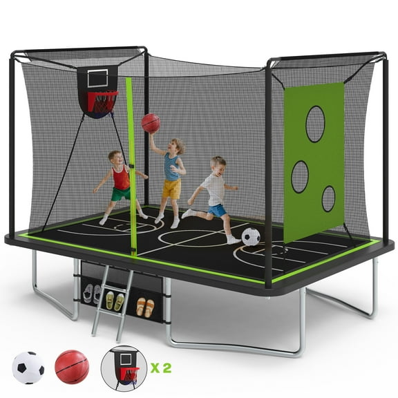 Large Rectangle Trampoline for Kids and Adults, 1600LBS Weight Capacity Recreational Trampoline with Enclosure Net, Basketball Hoop, Segmart Galvanized Heavy Duty Outdoor Trampolines for Patio Garden