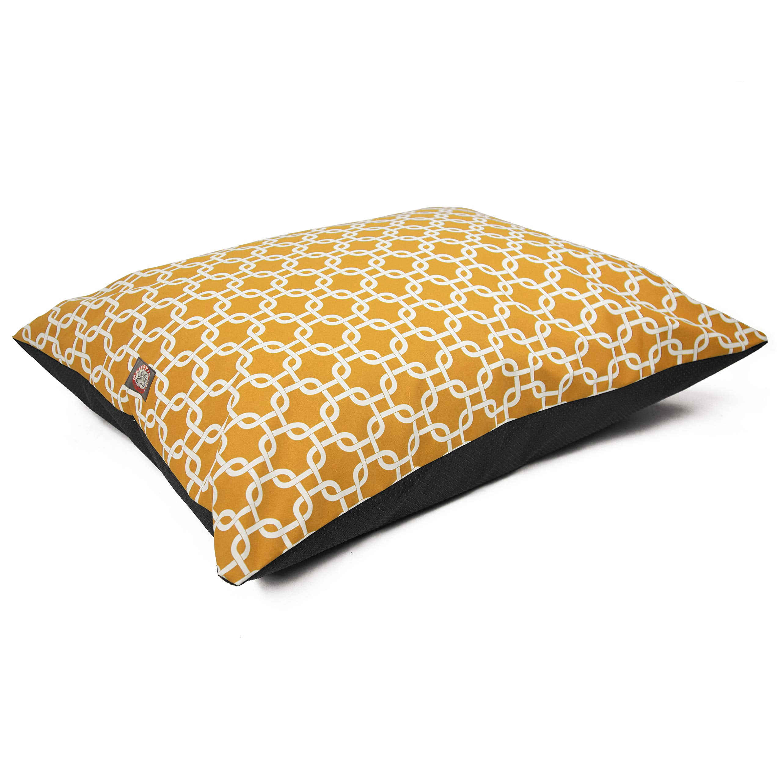 Large Rectangle Washable Dog Bed Non Slip Comfortable Pet Crate Mat for Sleeping, Super Value Pillow Kennel Bed for Large Breed Dogs 46 x 35 Inches, Links Yellow